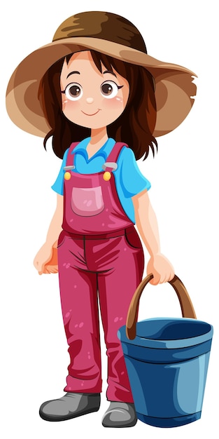 Free vector cute gardener cartoon character with bucket