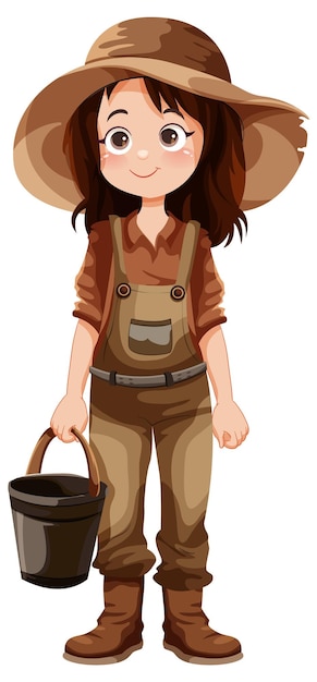 Free vector cute gardener cartoon character with bucket