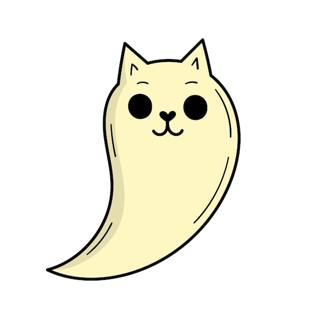 かわいい幽霊猫 怖い幽霊 ハロウィーンの装飾 落書きスタイルのイラスト プレミアムベクター