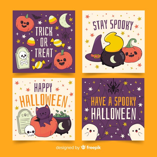 Free Vector | Hand drawn halloween card collection