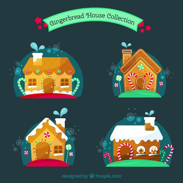 Free vector cute gingerbread house set