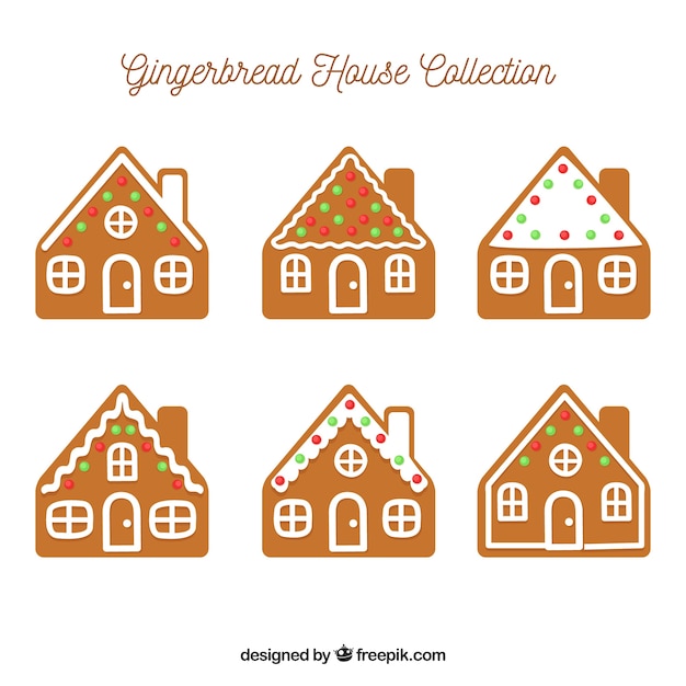 Free vector cute gingerbread house set