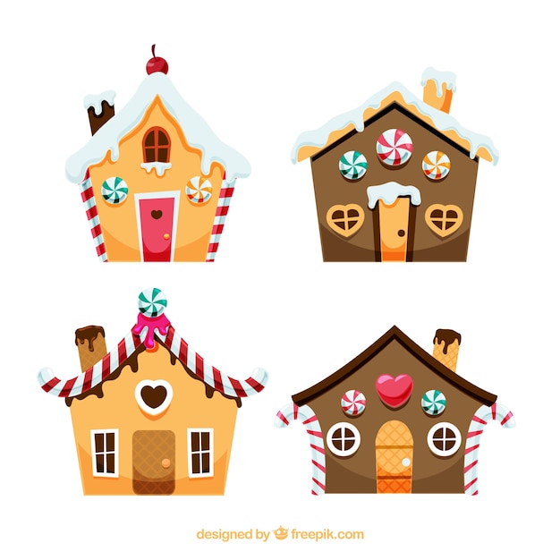 Free vector cute gingerbread house set