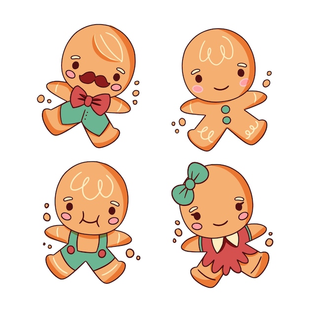 Cute gingerbread man character cookies hand drawn