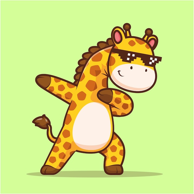 Free vector cute giraffe dabbing with swag glasses cartoon vector icon illustration animal holiday isolated