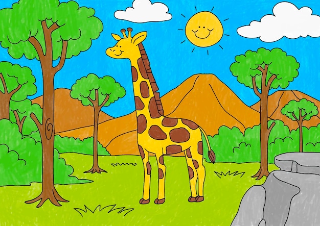 Illustrazione di giraffa carina, bambini modificabili da colorare pagina vettoriale