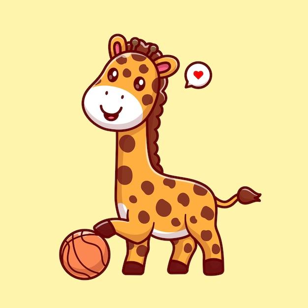 Free vector cute giraffe playing basket ball cartoon vector icon illustration. animal sport icon isolated flat