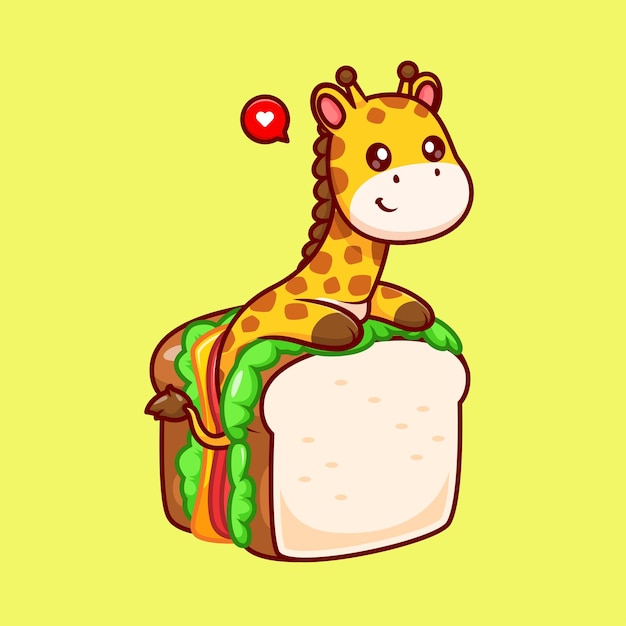 Free vector cute giraffe sandwich cartoon vector icon illustration animal food icon concept isolated flat