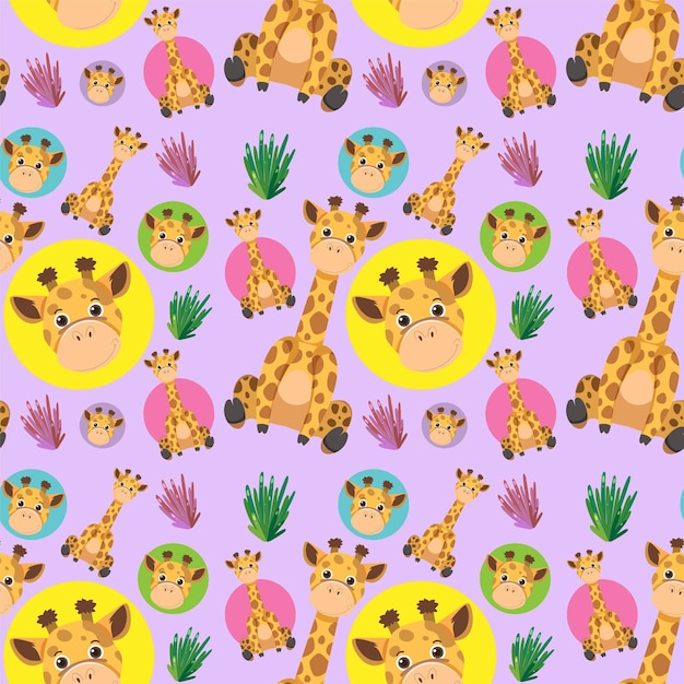 Free vector cute giraffe seamless pattern