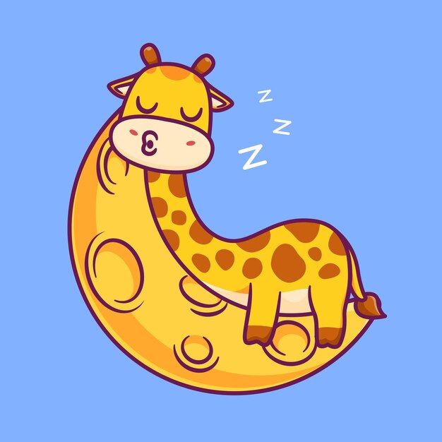 Cute Giraffe Sleeping On Moon Cartoon Vector Icon Illustration Animal Nature Icon Concept Isolated