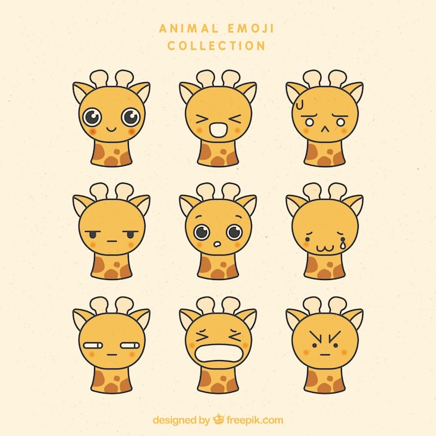 Free vector cute giraffe with several facial expressions