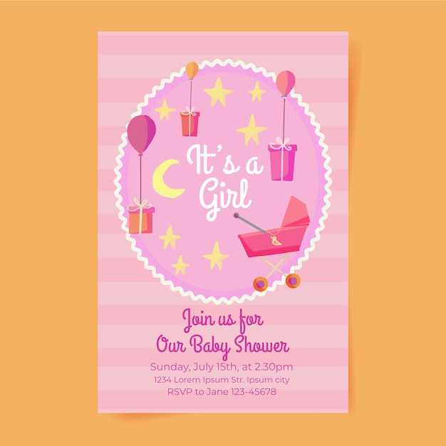 Cute Girl Baby Shower Invitation