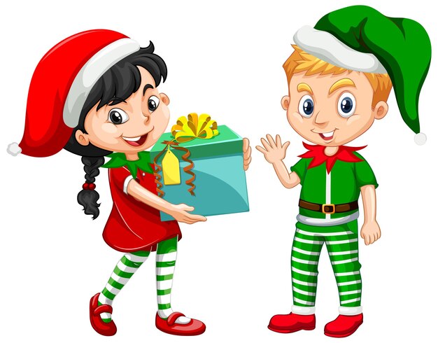 Cute girl and boy in christmas costume cartoon character