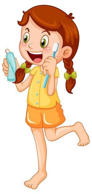 Милая девушка мультипликационный персонаж чистит зубы