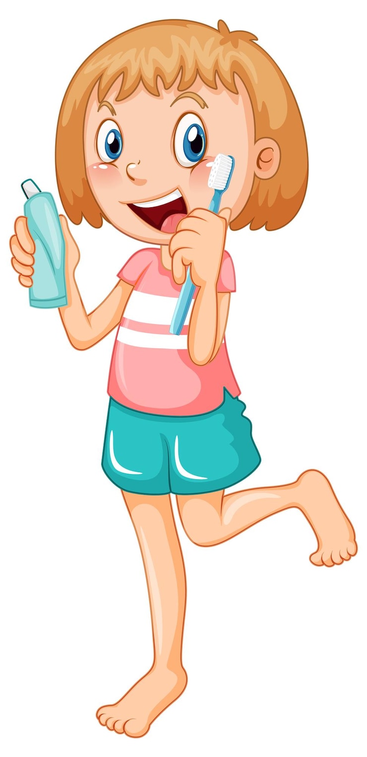 Free Vector cute girl cartoon character brushing teeth