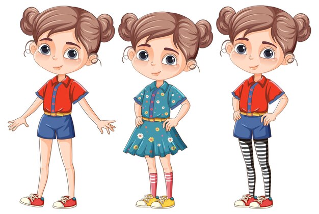 cute girl cartoon character in different outfit
