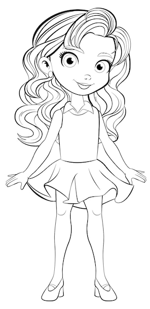 Free vector cute girl cartoon character doodle for coloring pages