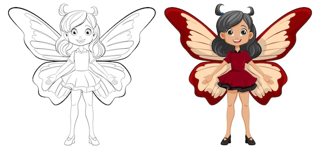 Free vector cute girl cartoon character in fantasy fairy dress