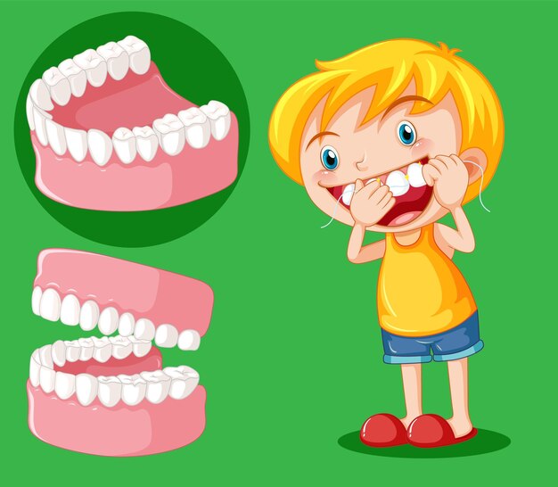 Cute girl cartoon character flossing teeth