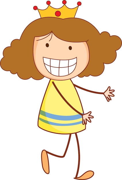 Бесплатное векторное изображение Симпатичная девушка мультипликационный персонаж в стиле рисованной каракули изолированные
