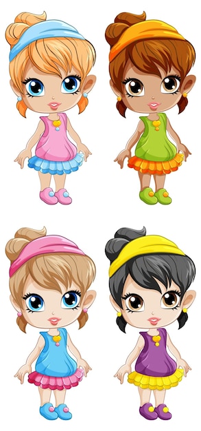 ヘッドバンドを身に着けているかわいい女の子の漫画のキャラクター