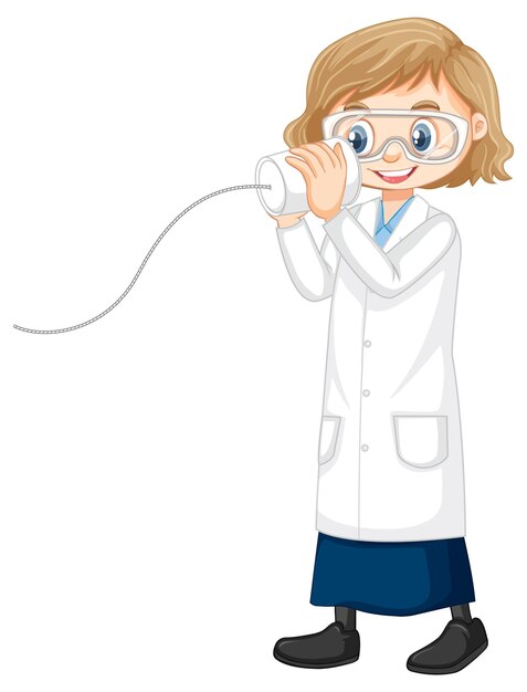Милая девушка мультипликационный персонаж в пальто научной лаборатории