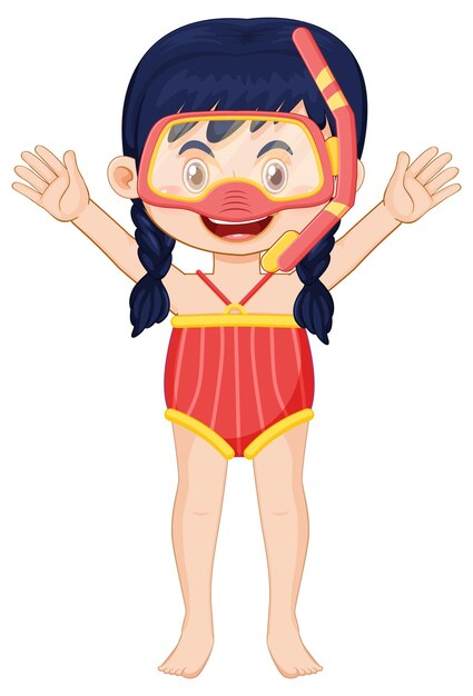 Cute girl cartoon character wearing swimming suit