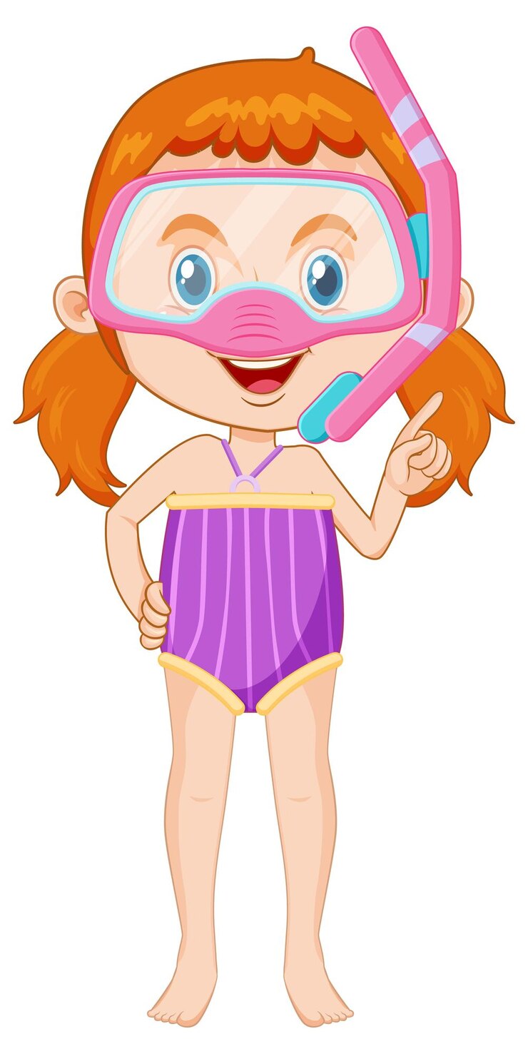 Free Vector cute girl cartoon character wearing swimming suit