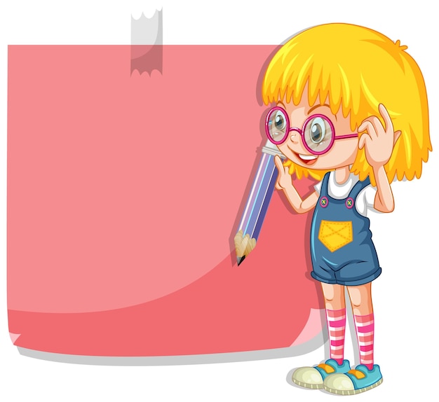 Free vector cute girl cartoon character with colour notepad