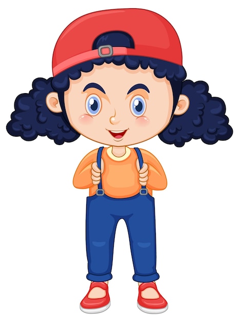 Cute girl cartoon character with curly pigtail hair