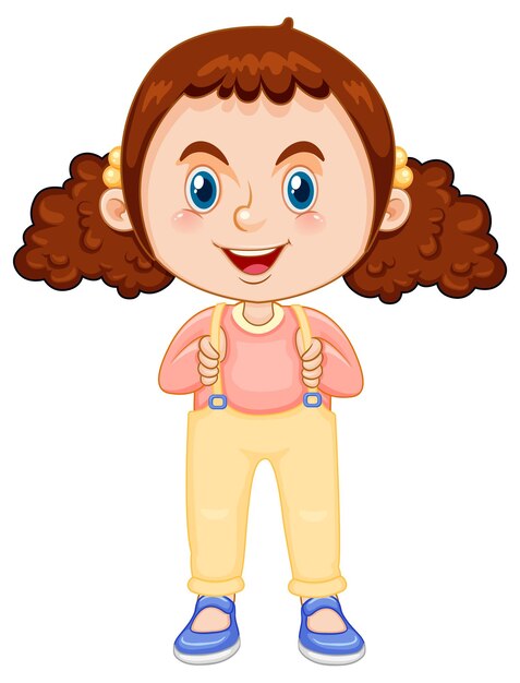 Cute girl cartoon character with curly pigtail hair