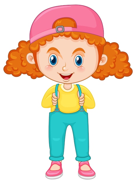 Cute girl cartoon character with curly pigtail hair