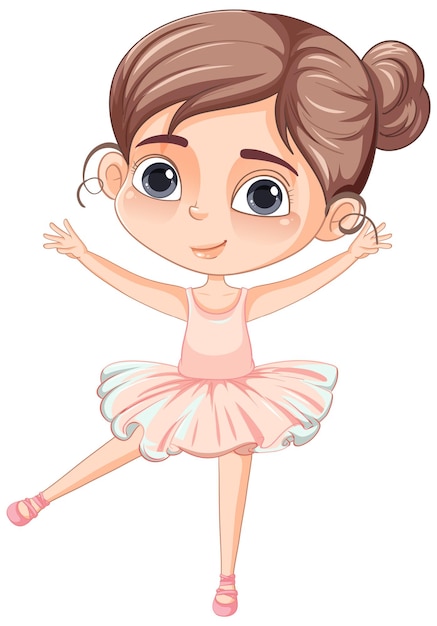 핑크 발레 의상을 입은 귀여운 소녀 만화 캐릭터