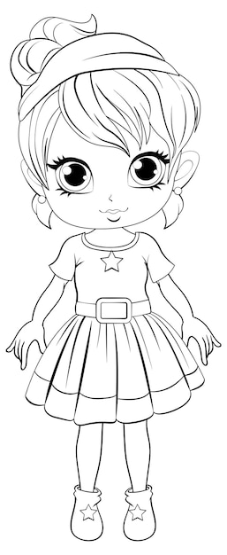 Free vector cute girl cartoonl and its doodle coloring character