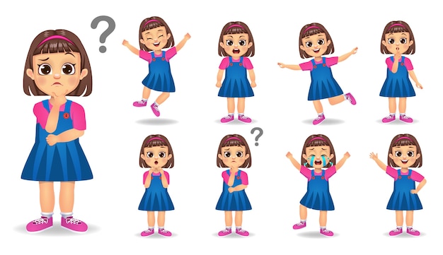 Premium Vector | Cute girl character with different gestures set