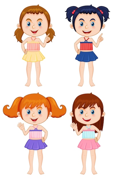 Cute girl cheerleader cartoon character on white background