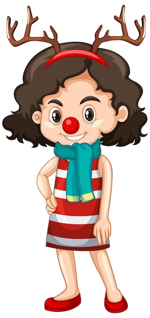 Cute girl in christmas costume cartoon character