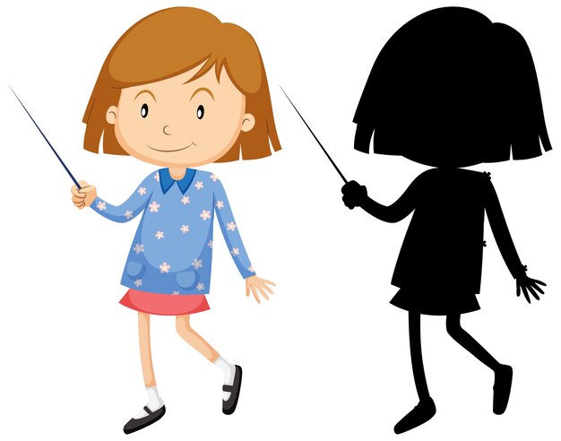 Free Vector cute girl in colour and silhouette