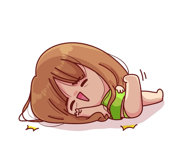 Cute girl falling Down cartoon illustration