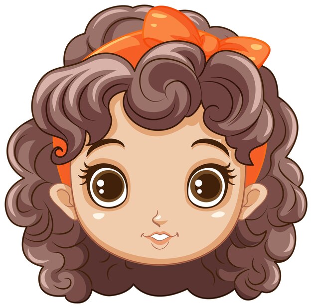 Cute Girl Head with Brown Curly Hair