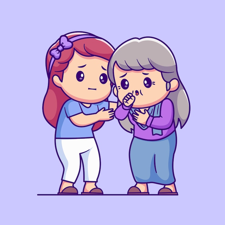 मुफ़्त वेक्टर cute girl helping grandmother sick cartoon vector icon illustration people family icon isolated