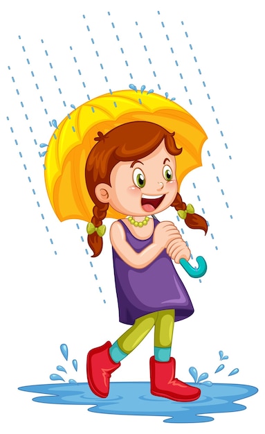 Бесплатное векторное изображение Симпатичная девушка с зонтиком