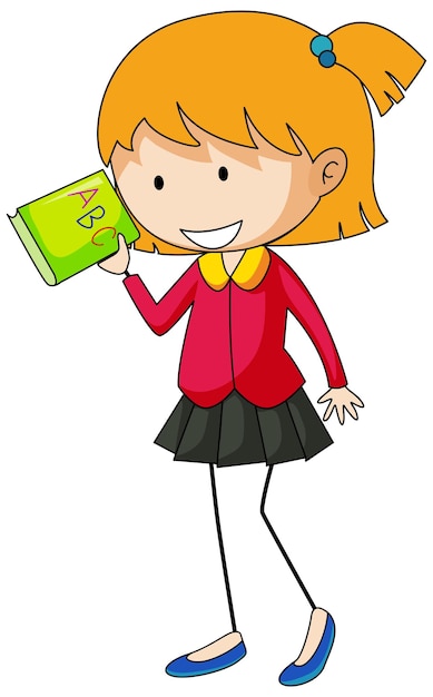 Cute girl holding book doodle cartoon character