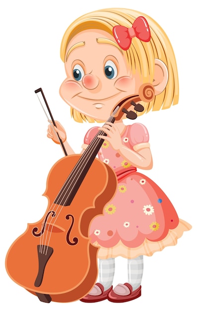 Vettore gratuito ragazza sveglia che tiene il personaggio dei cartoni animati di violoncello