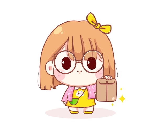 Cute girl holding envelope cartoon illustration
