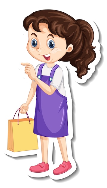 Free vector cute girl holding shopping bag cartoon character