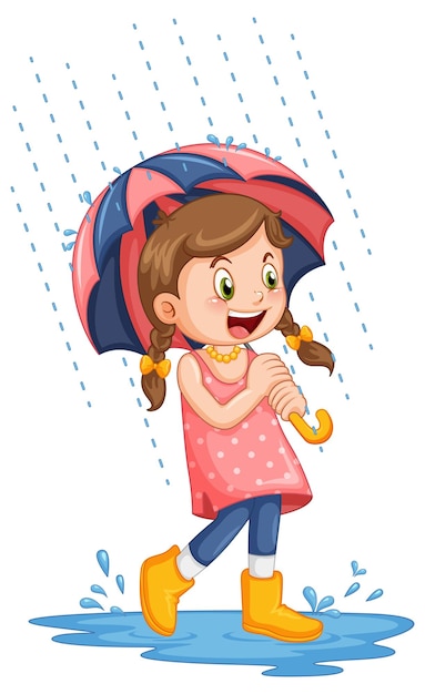 Free vector cute girl holding an umbrella