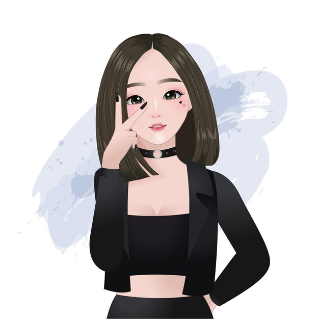 かわいい韓国の女の子のイラスト 美しいアジアの女の子のイラスト プレミアムベクター