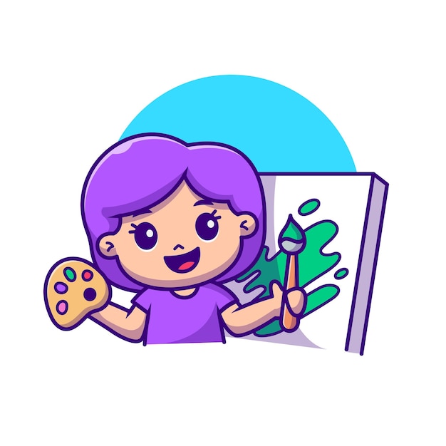 Cute girl painting cartoon vector icon illustration people education icon isolated flat vector