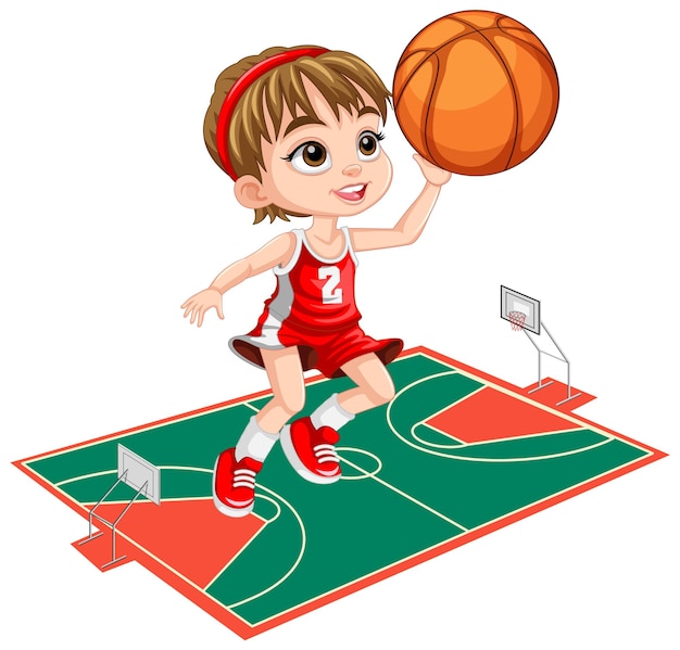 Free vector cute girl playing basketball